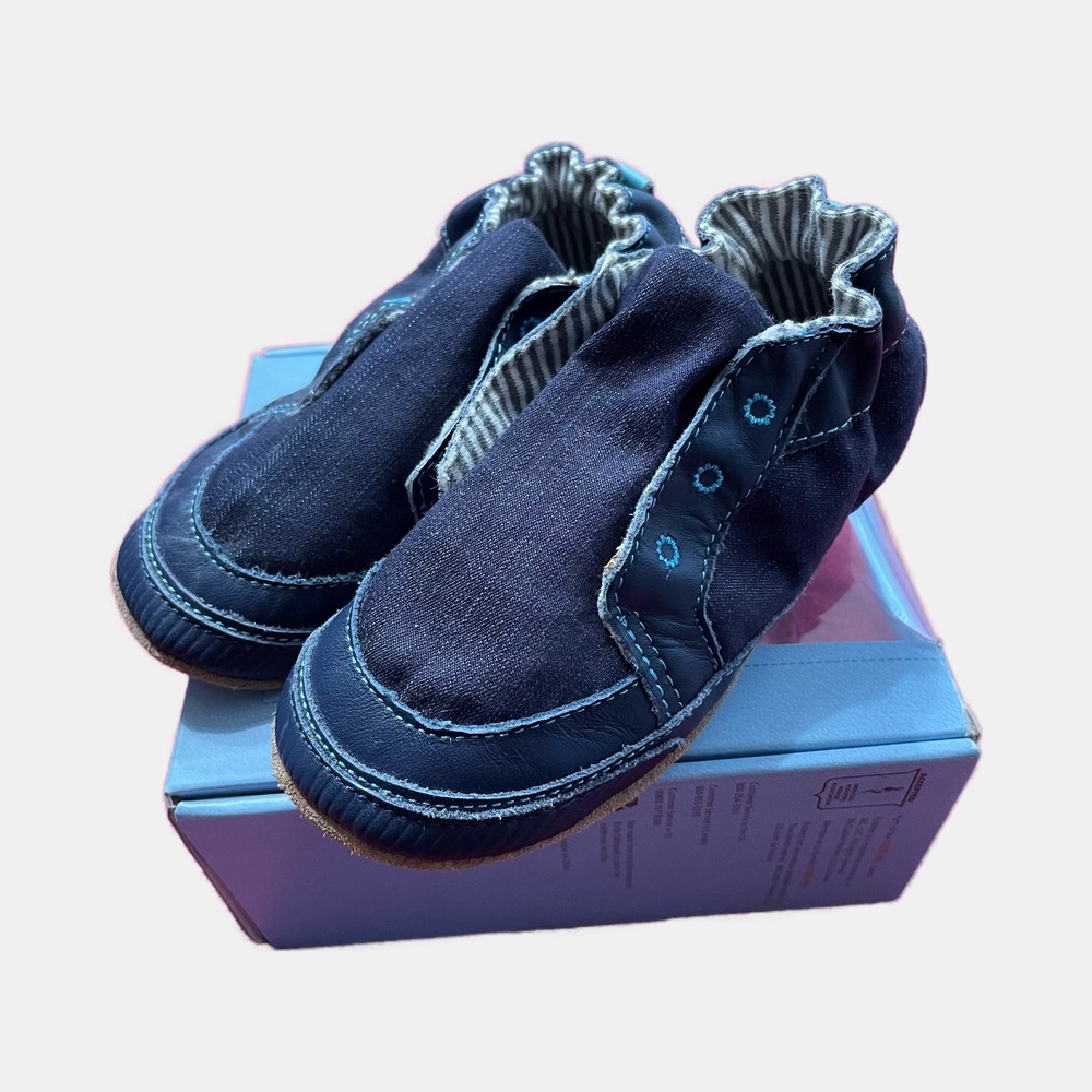 Robeez Soft Soles Navy Blue Denim Leather Baby Shoes 18-24 Months 131077-00-2
